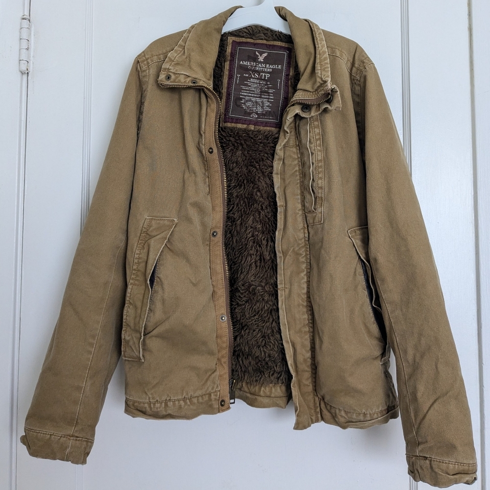 american eagle xs tan lined jacket